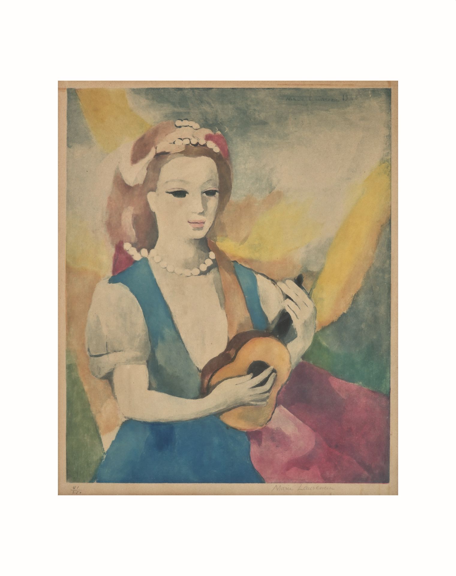 After Marie Laurencin (French 1885-1956) Jeune fille &#224; la guitare 1948