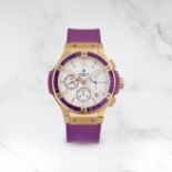 HUBLOT. CHRONOGRAPHE BRACELET EN OR ROSE 18K (750), TITANE, RESINE COMPOSITE ET SERTIE D'AMETHYST...