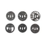 Six Echizen tsuba (sword guards) Edo period (1615-1868), 17th to 19th century (6)