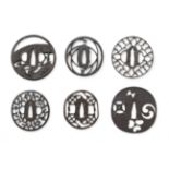 Six tsuba (sword guards) Momoyama (1573-1615) to Edo (1615-1868) period, late 16th to 19th centur...