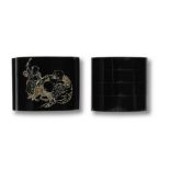 A roiro (black-lacquer) saya (sheath) inro By Kajikawa Shoshin (Akinobu), after a design by Kano ...