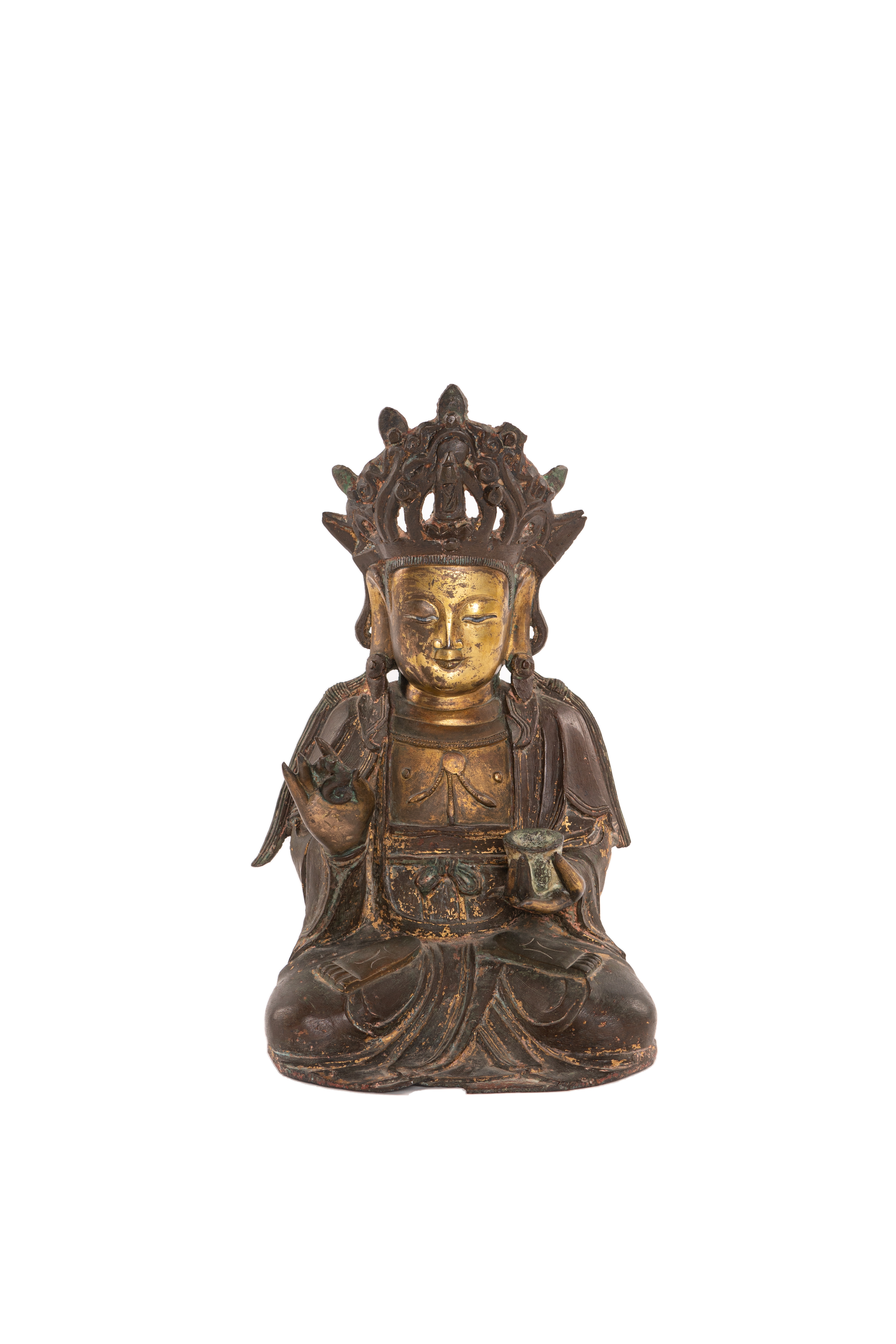 A PARCEL-GILT BRONZE FIGURE OF GUANYIN 16th/17th century