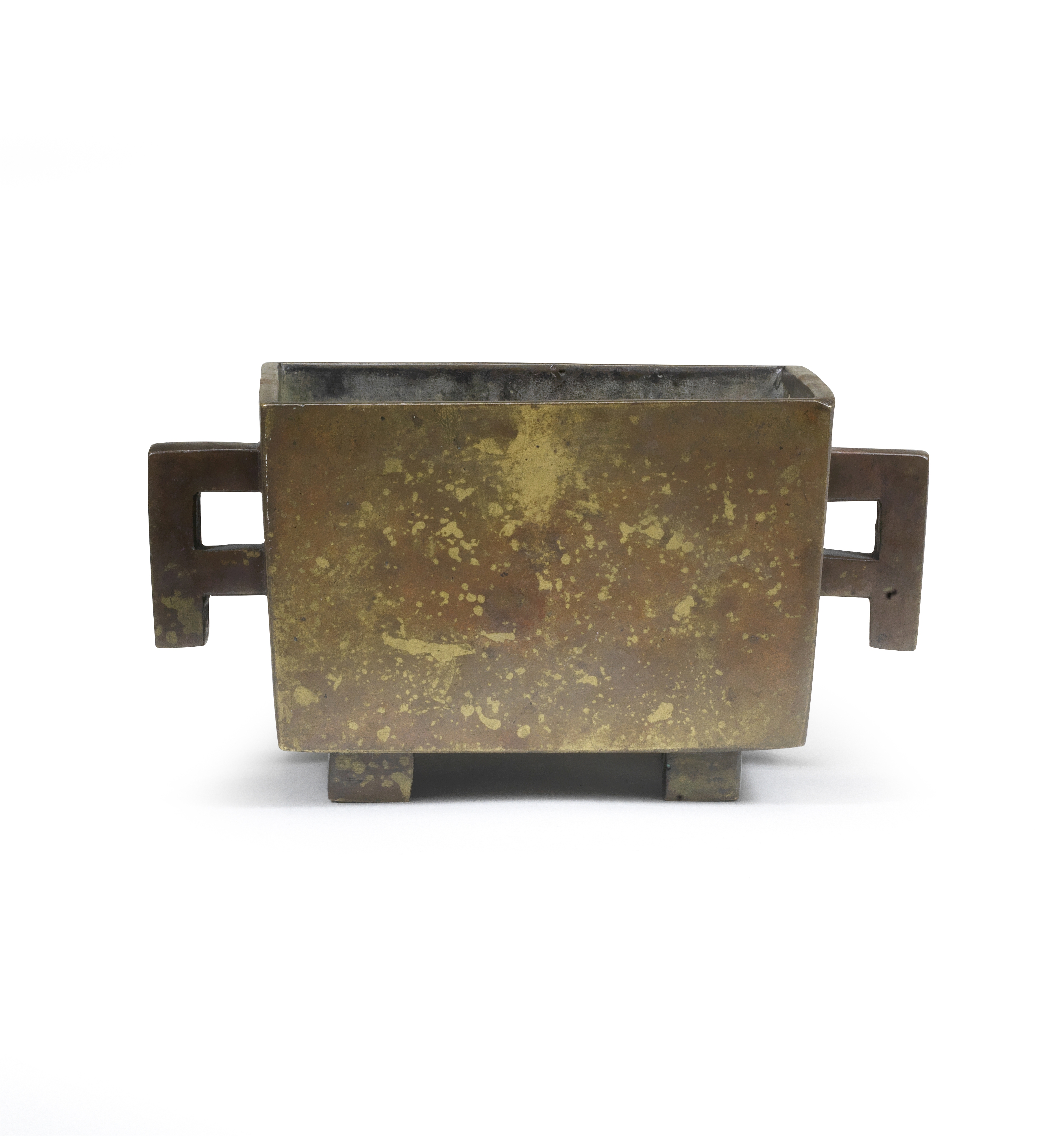 A gold-splashed bronze rectangular incense burner, gui 17th/18th century