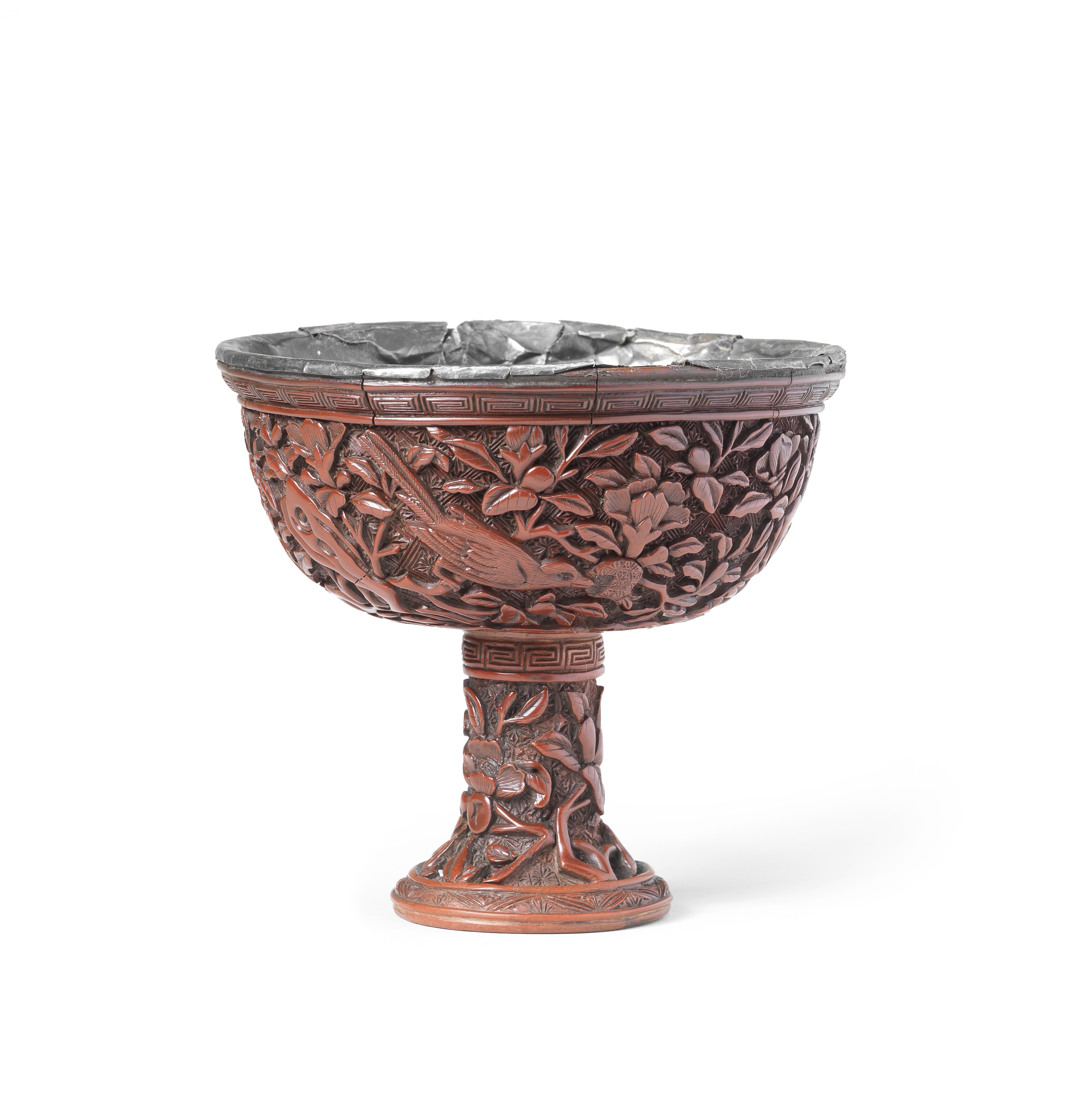 A CINNABAR LACQUER CARVED STEM CUP 16th century