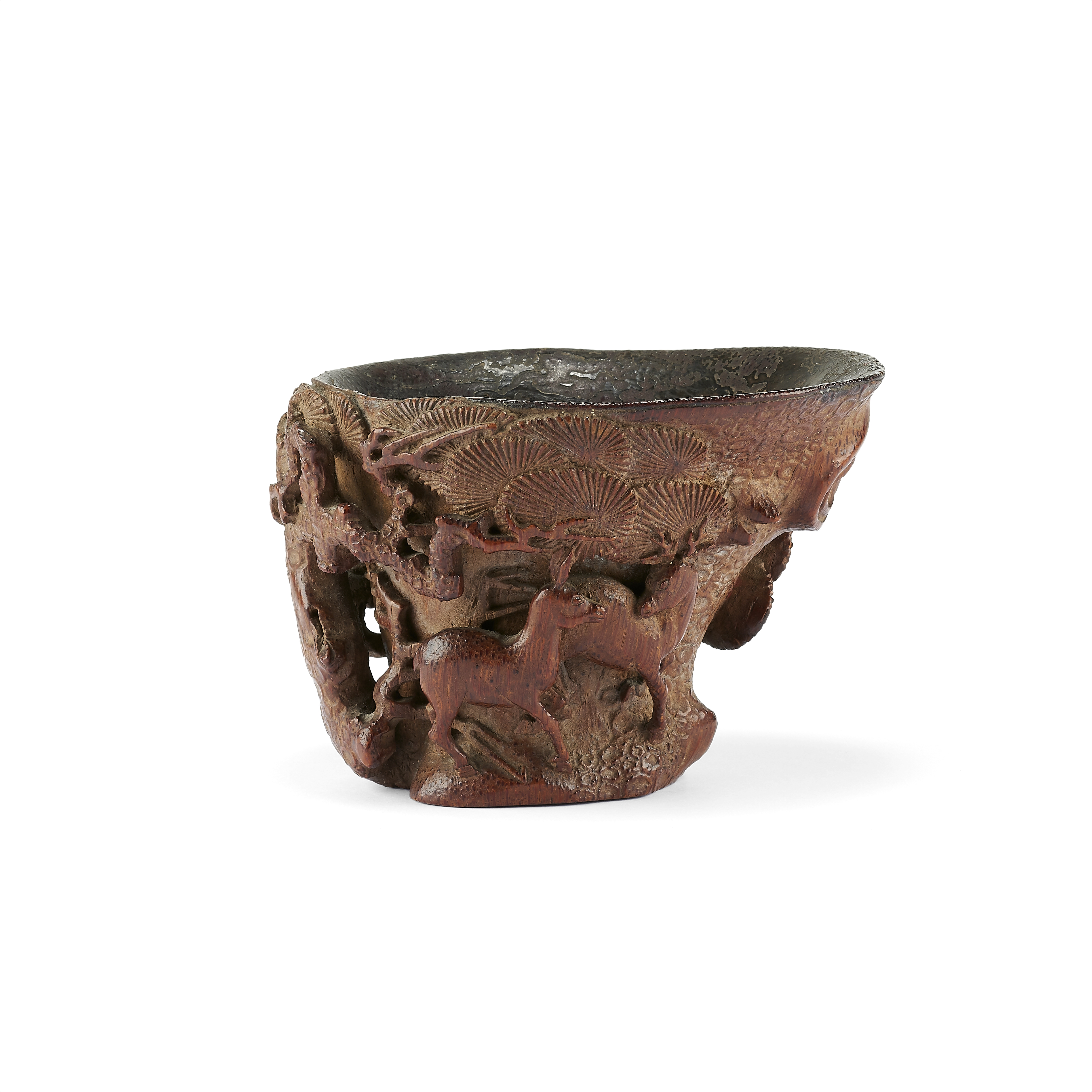 A bamboo 'deer and pine' libation cup 17th/18th century