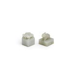 Two pale green jade square seals 18th/19th century (2)