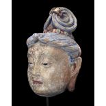 A MASSIVE POLYCHROME PAINTED STUCCO HEAD OF GUANYIN Ming Dynasty (2)