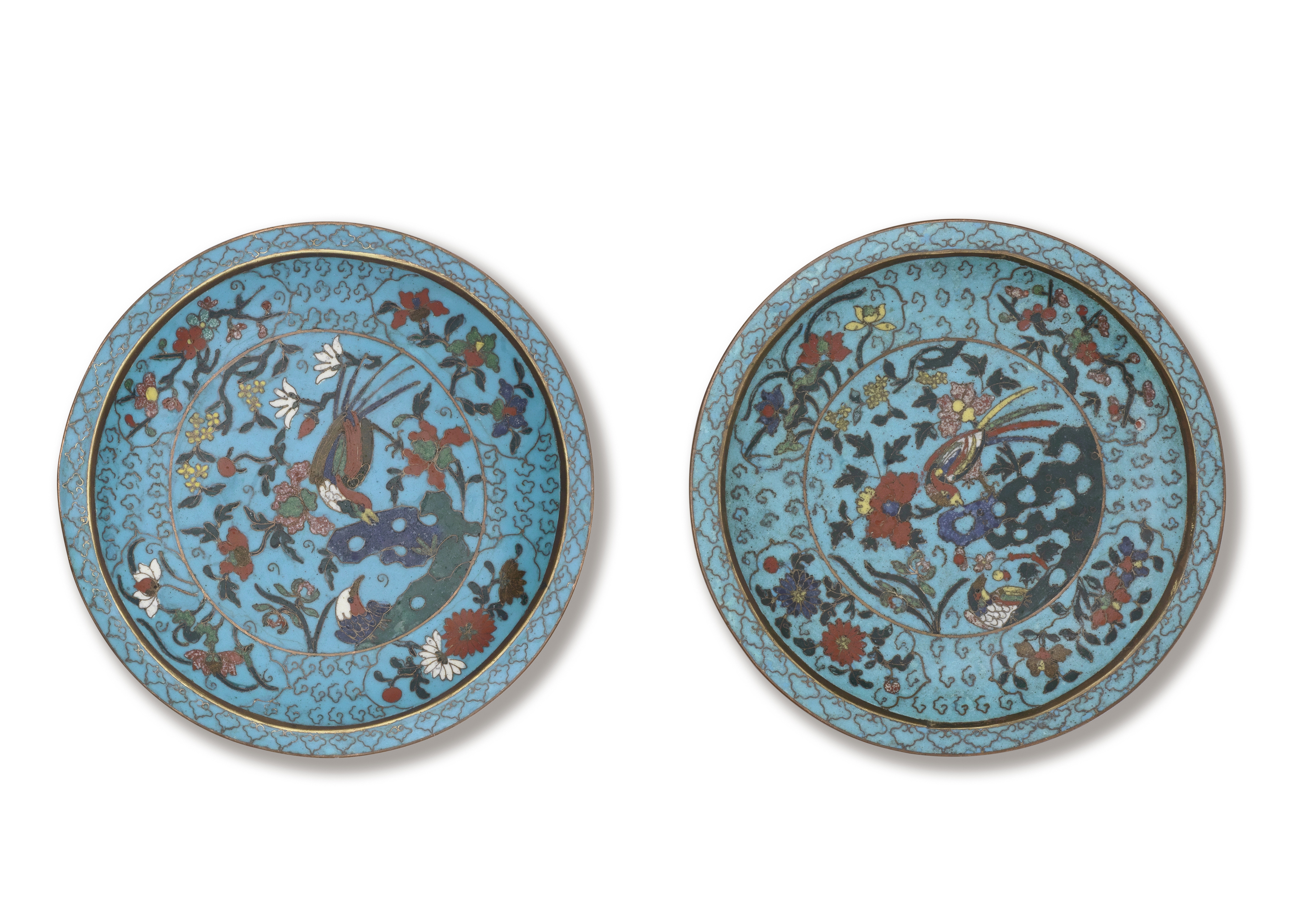 A PAIR OF CLOISONN&#201; ENAMEL DISHES 17th century (2)