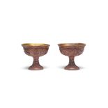 A PAIR OF CINNABAR LACQUER CARVED STEM CUPS 16th century (2)