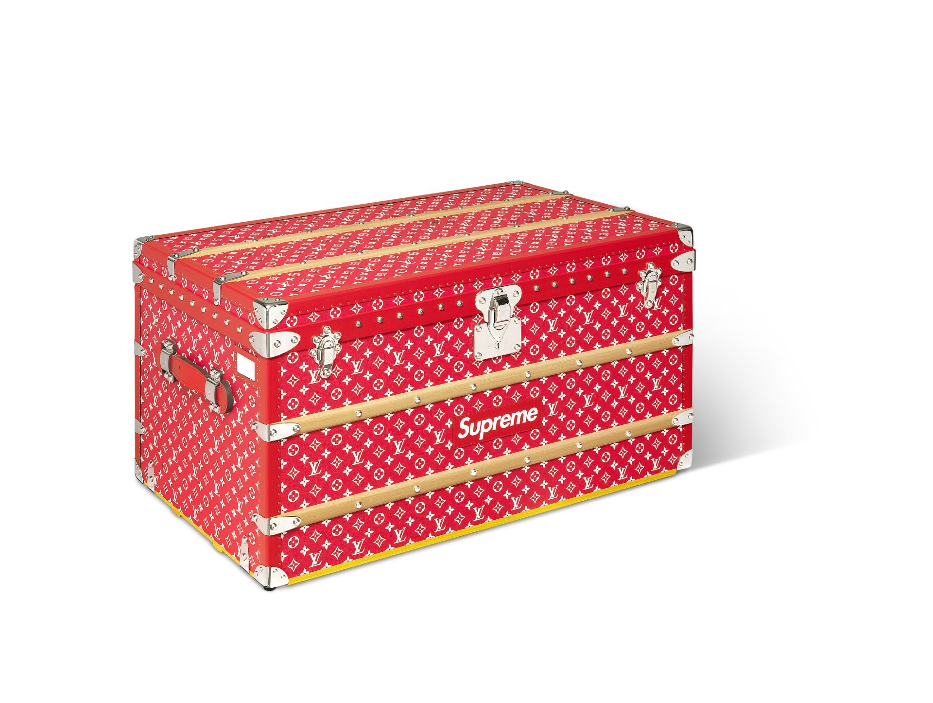 Louis Vuitton x Supreme A Limited Edition Red And White Monogram Malle Courrier 90 Trunk, 2019 (i...
