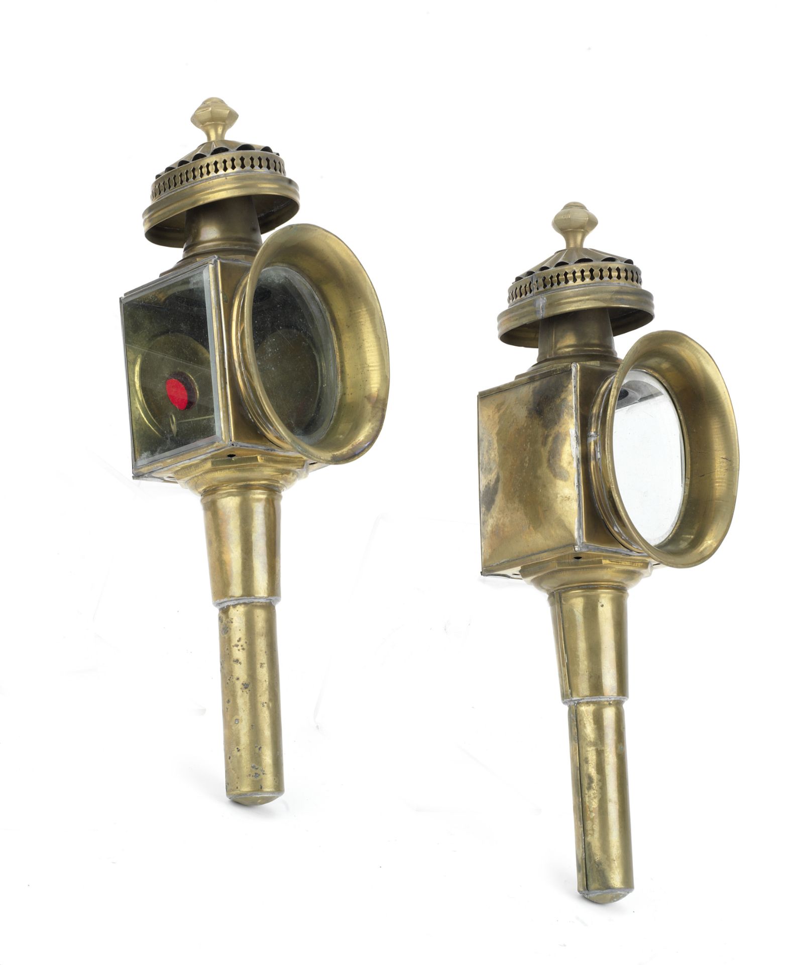 A pair of candle brass carriage lamps, ((2))