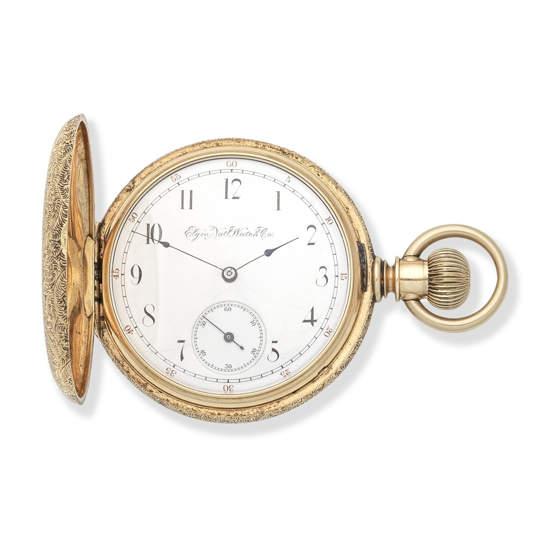 Elgin National Watch Company. A 14K gold keyless wind full hunter pocket watch Circa 1889