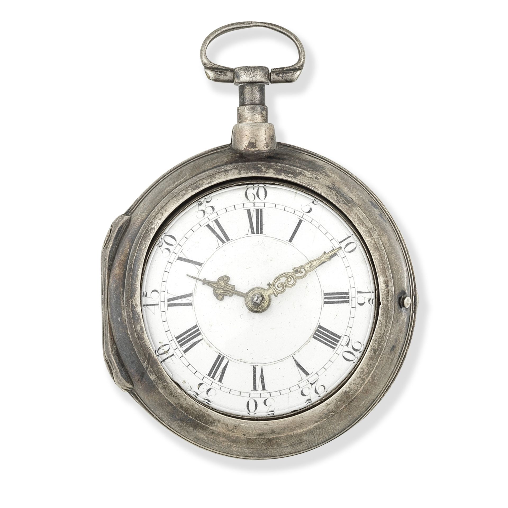 J. Rietbergen. A silver key wind pair case pocket watch with mock pendulum Circa 1750