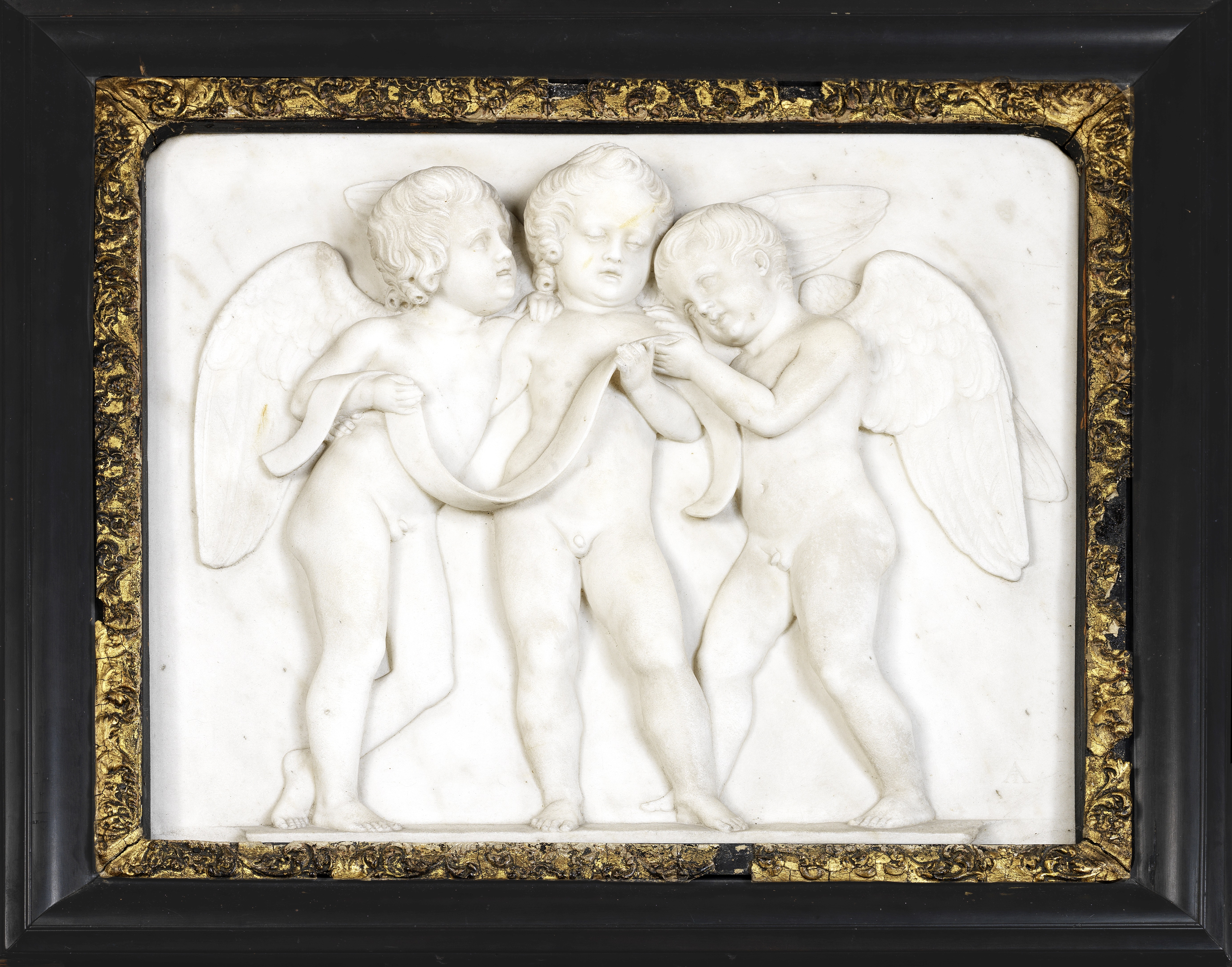 Bertel Thorvaldsen (Danish, 1770-1844): A rare and important signed Carrara marble bas-relief pla...