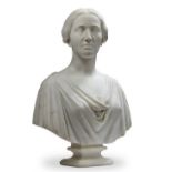 Hiram Powers (American, 1805-1873): A documented carved Carrara marble portrait bust of Mary Rebe...