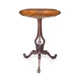 A George III sabicu, mahogany and chequer inlaid tripod occasional table possibly by Mayhew and I...