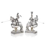 A pair of silver jousting knights German, probably Hanau, with import marks for Adolph Barsach D...