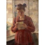 Dimos Braessas (Greek, 1880-1964) Jeune fille &#224; la fen&#234;tre (signed in Greek (upper righ...