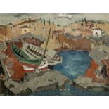 Yiannis Spyropoulos (Greek, 1912-1990) Bateaux &#224; la plage I (Peint en 1951.signed in Greek(l...