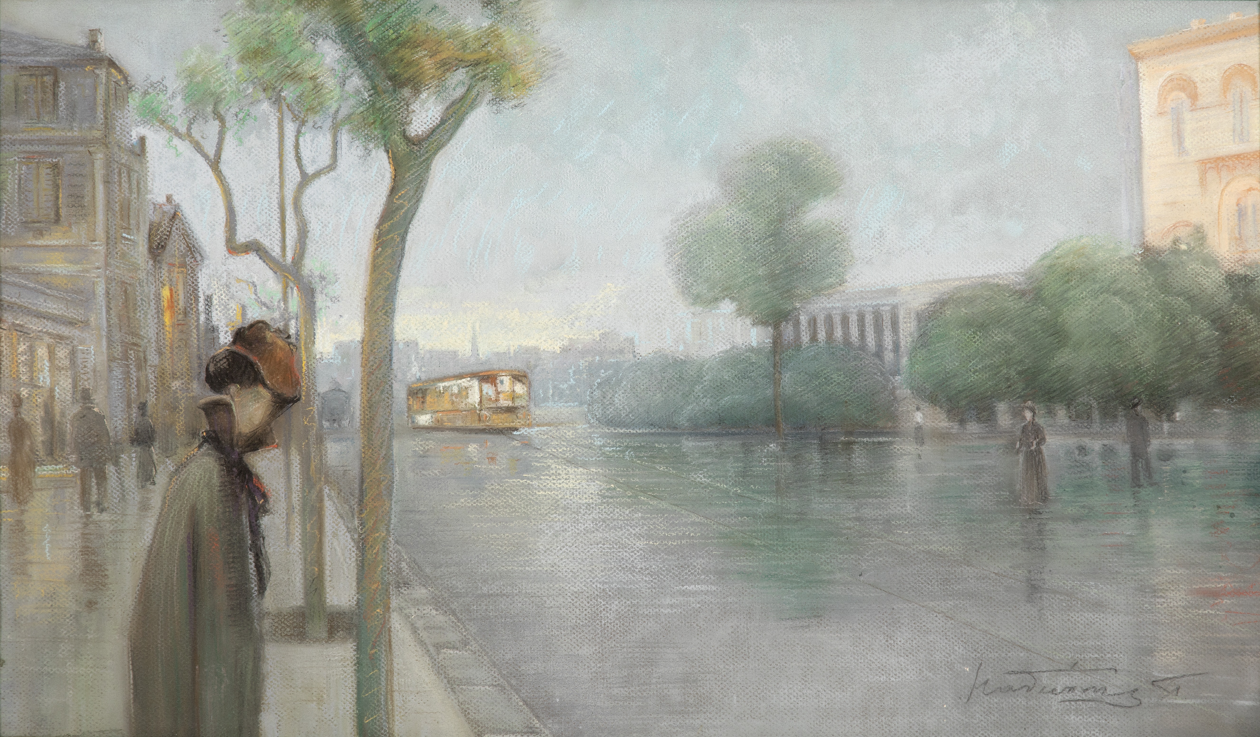 Pavlos Mathiopoulos (Greek, 1876-1956) Rue d'Universit&#233;, Ath&#232;nes apr&#232;s la pluie (...