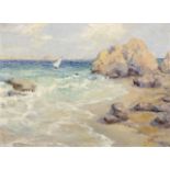 Oumbertos Argyros (Greek, 1884-1963) Un bateau &#224; voile, pr&#232;s de la c&#244;te (singed i...