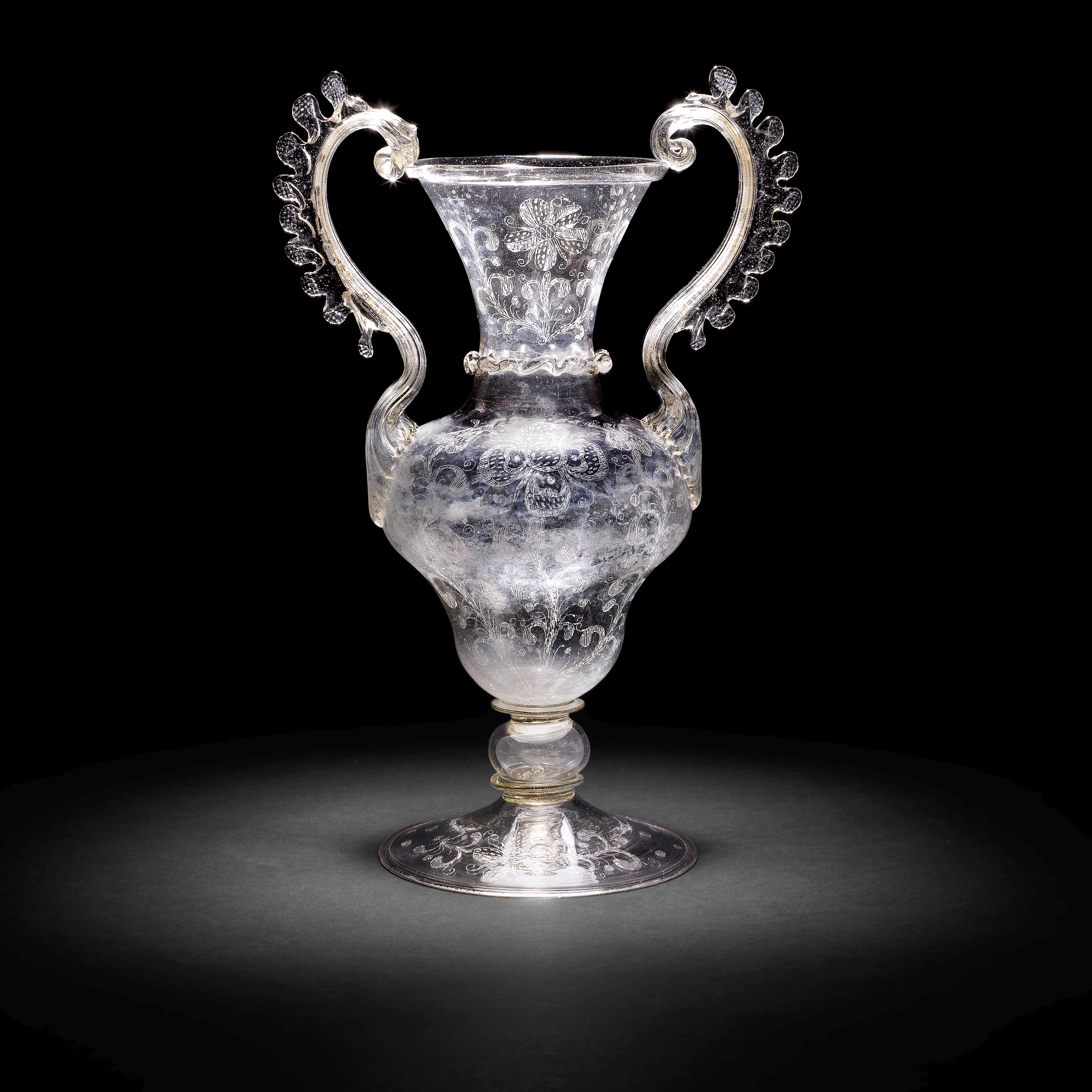 A very rare Venetian or fa&#231;on de Venise engraved vase, circa 1700