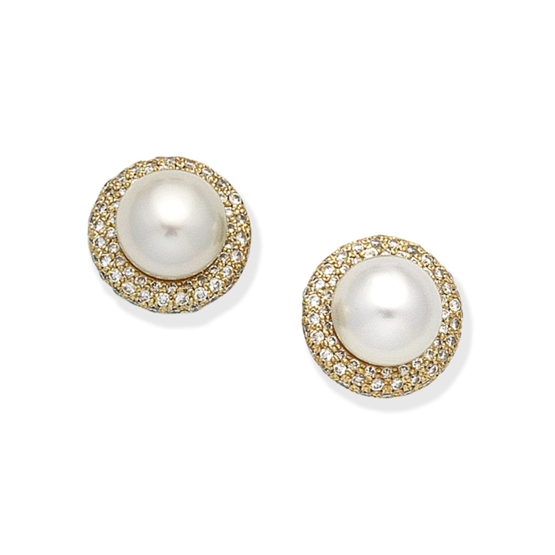 CULTURED PEARL AND DIAMOND EARRINGS