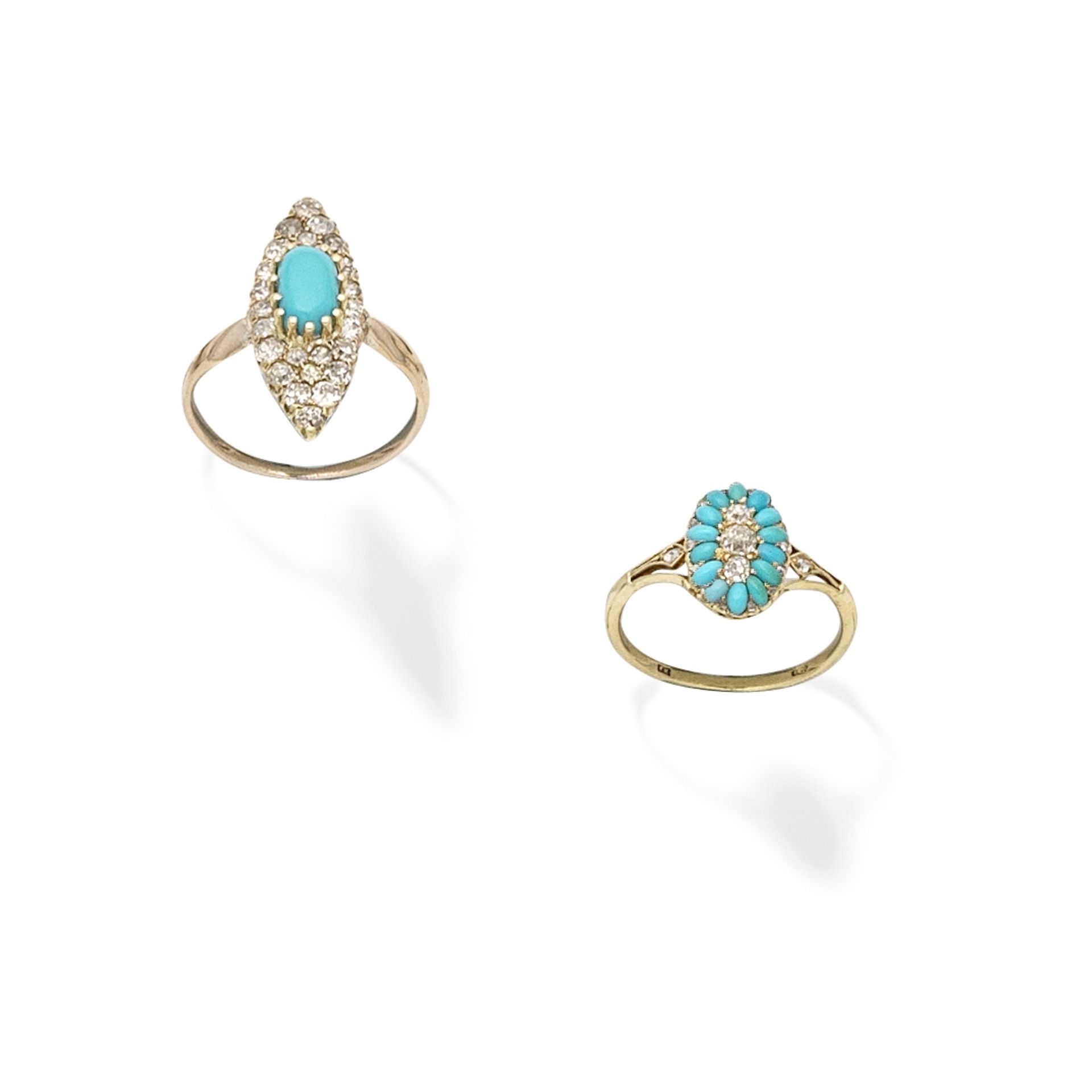 TWO TURQUOISE AND DIAMOND RINGS (2)