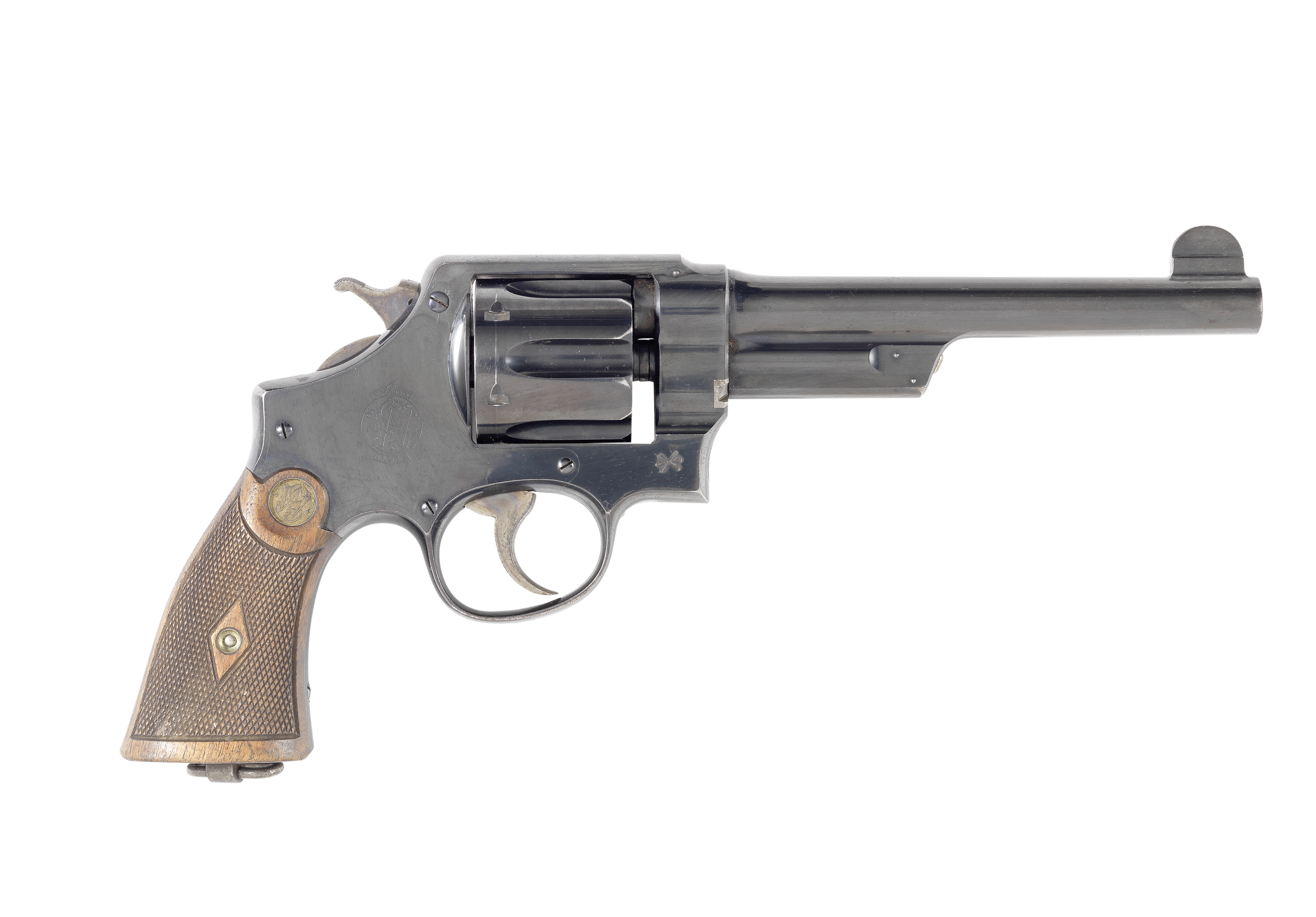 A .455 'Mark I Triple Lock Hand Ejector' revolver by Smith & Wesson, no. 3879