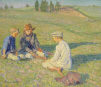 Nikolai Petrovich Bogdanov-Bel'sky (Russian, 1868-1945) Children in a country landscape