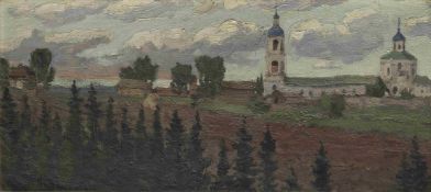 Petr Ivanovich Petrovichev (Russian, 1874-1947) Village on the Volga river