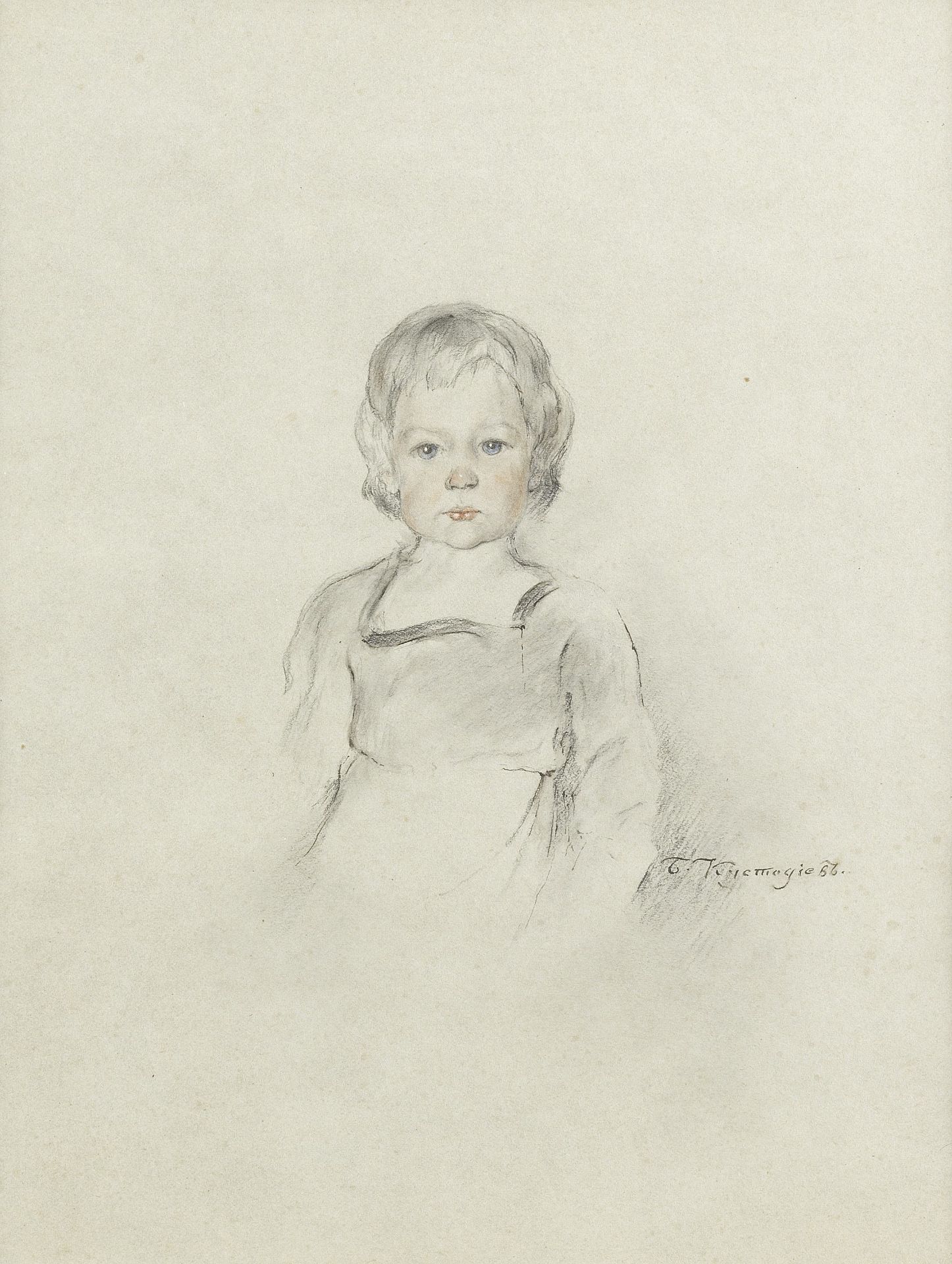 Boris Mikhailovich Kustodiev (Russian, 1878-1927) Portrait of a child (possibly a child of the ar...