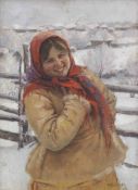 Fedot Vasilievich Sychkov (Russian, 1870-1958) Beauty in a crimson scarf