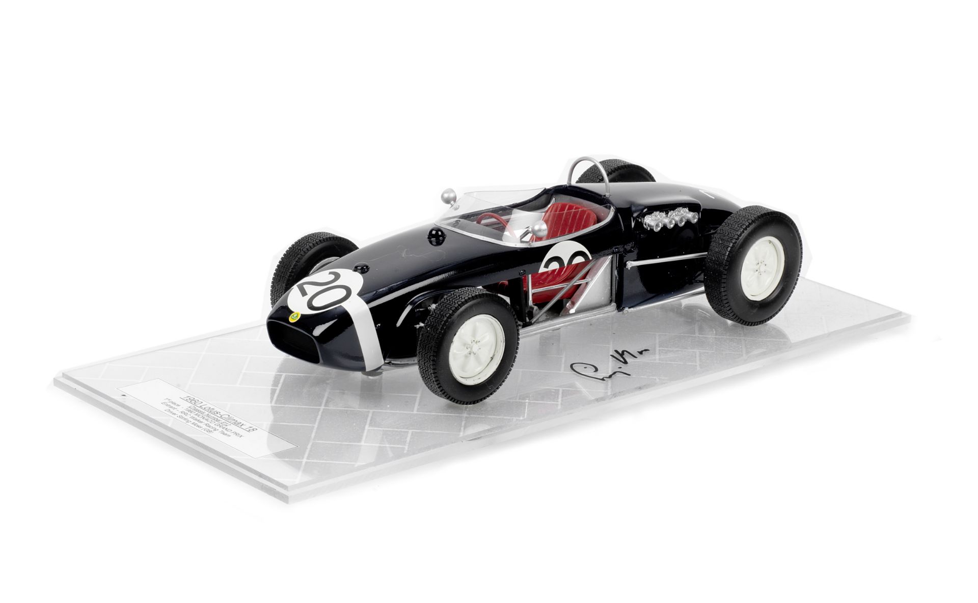 A fine 1:8 scale model of the 1960 Monaco Grand Prix winning Lotus-Climax 18 by R.A.E. Models,