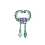 EMERALD, SAPPHIRE AND DIAMOND BROOCH, CIRCA 1925 AND LATER