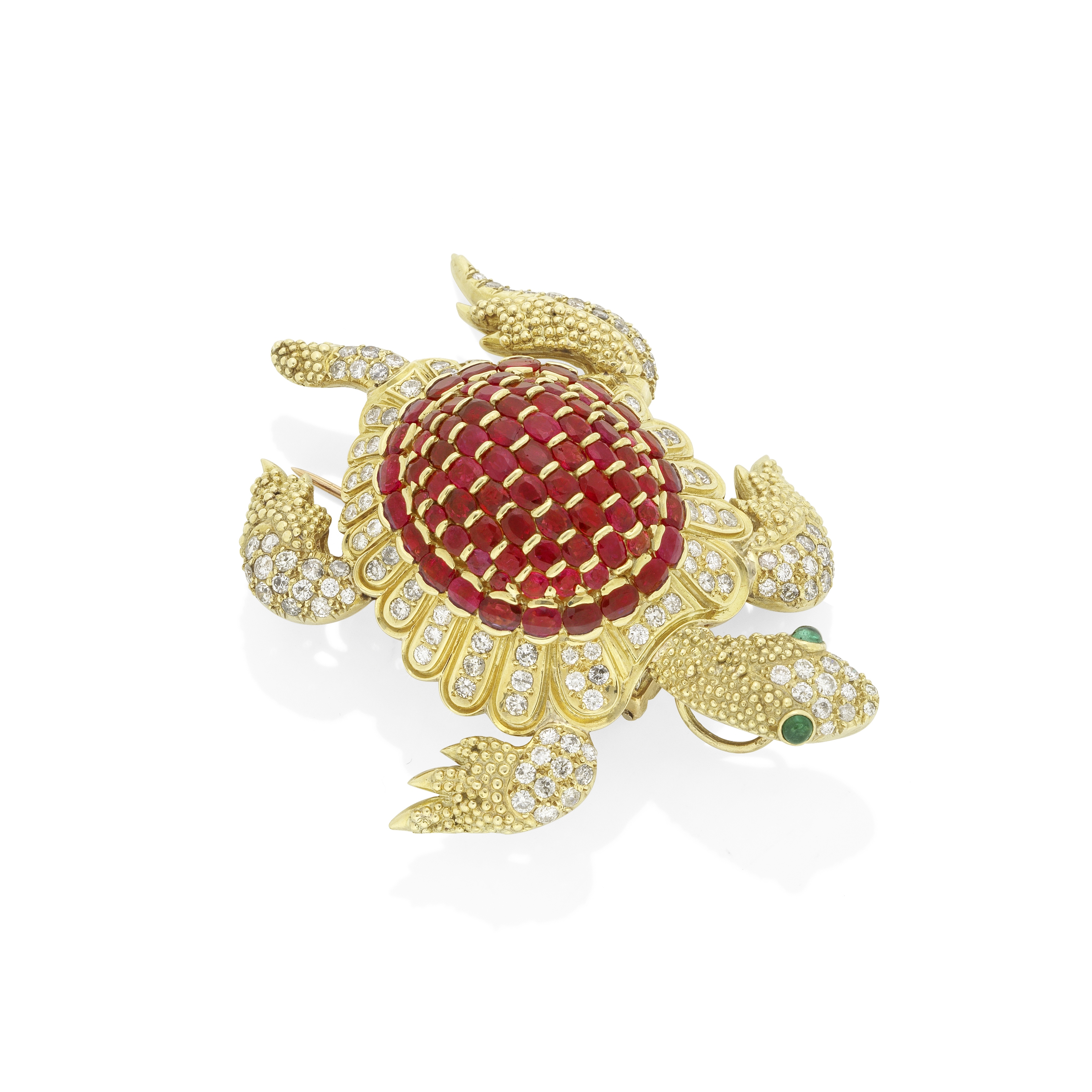 MULTI GEM-SET TURTLE BROOCH/PENDANT