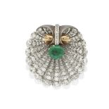 EMERALD AND DIAMOND SHELL BROOCH, CIRCA 1940