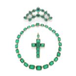 GREEN PASTE RIVI&#200;RE, BROOCH AND CROSS PENDANT, 19TH CENTURY (3)
