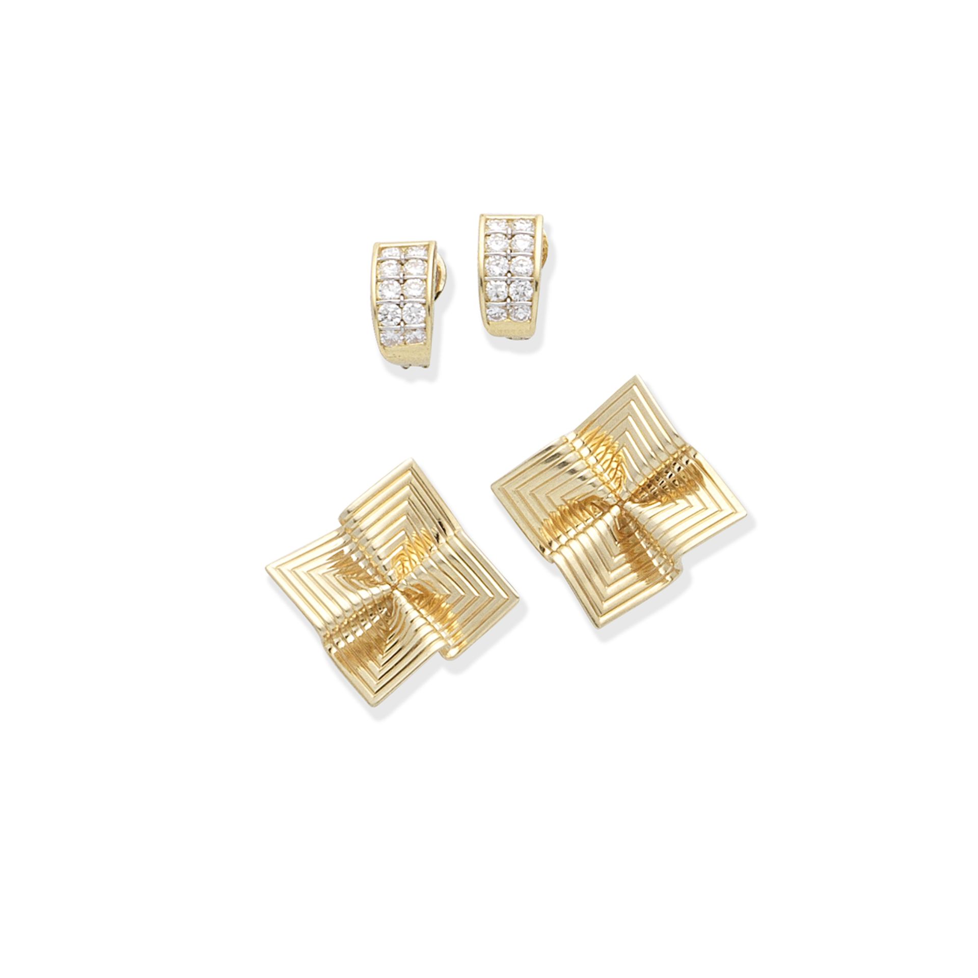 CARTIER: DIAMOND-SET EARCLIPS; TIFFANY: EARCLIPS (2)