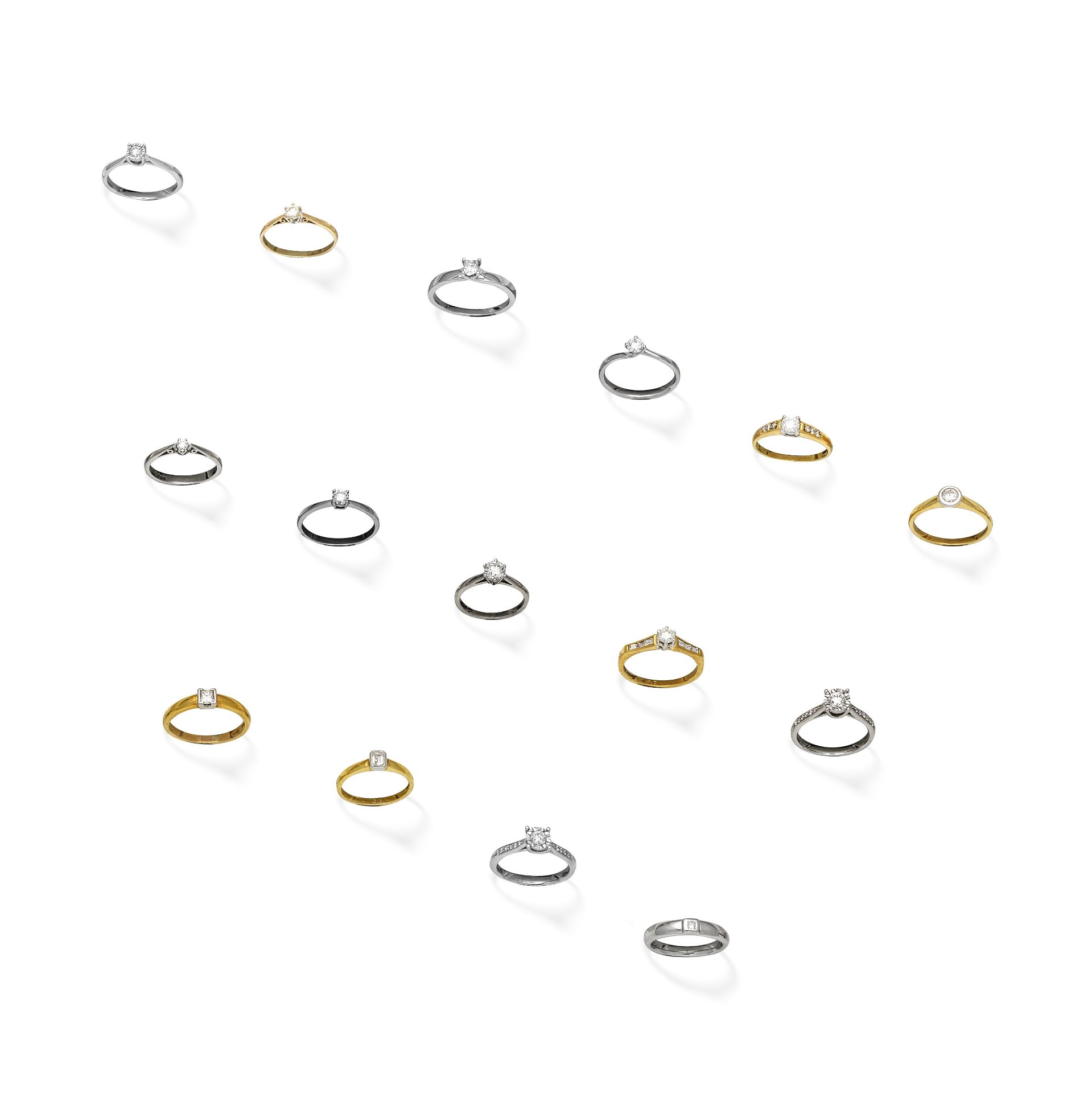 COLLECTION OF DIAMOND SINGLE-STONE RINGS, (15)