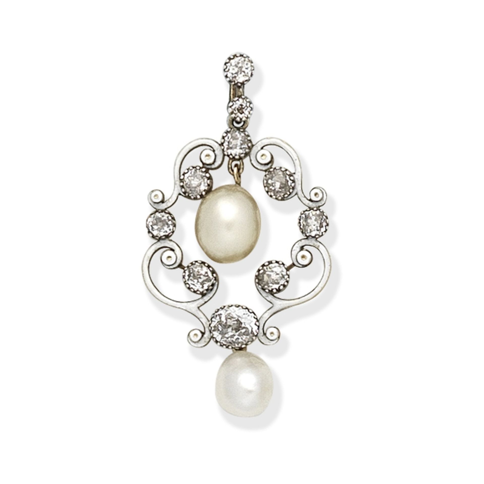 NATURAL PEARL, DIAMOND AND ENAMEL PENDANT,