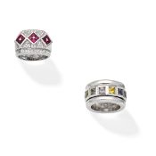 VARI-COLOURED SAPPHIRE RING; RUBY AND DIAMOND DRESS RING (2)