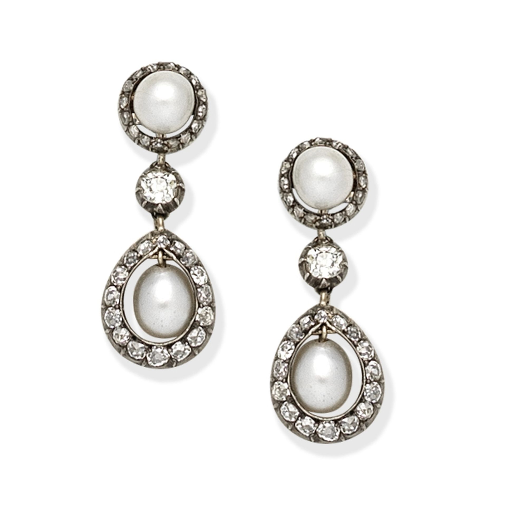PEARL AND DIAMOND PENDENT EARRINGS,