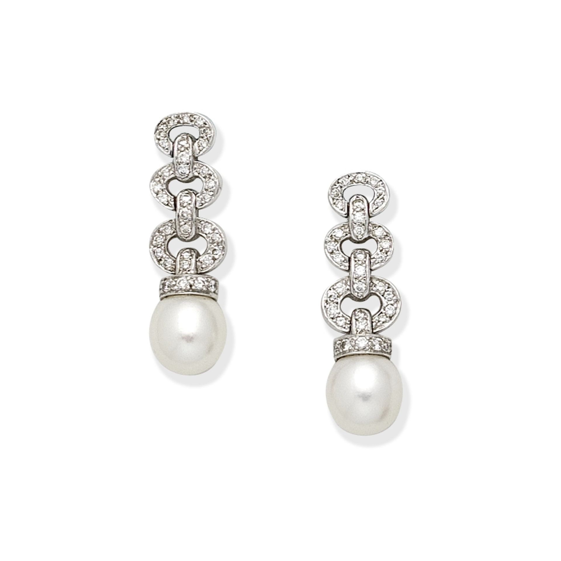 CULTURED PEARL AND DIAMOND PENDENT EARRINGS