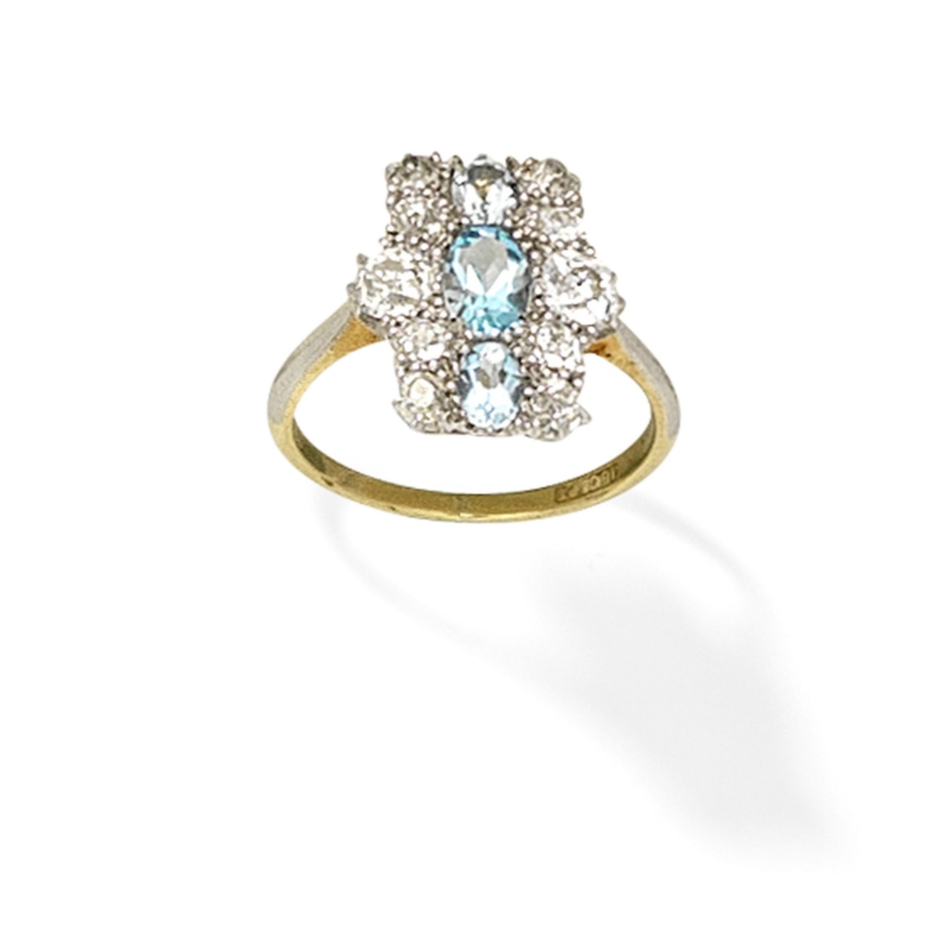 AQUAMARINE AND DIAMOND PLAQUE RING