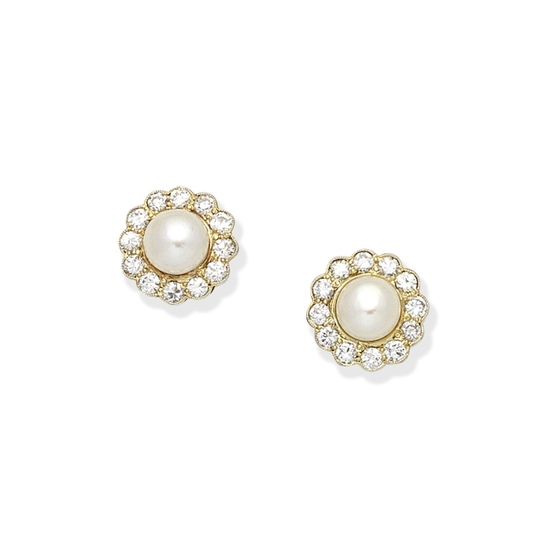 CULTURED PEARL AND DIAMOND CLUSTER EARRINGS