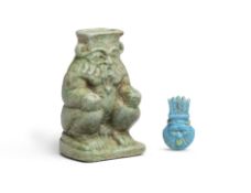 An Egyptian green faience seated Bes and an Egyptian blue faience Bes amulet 2