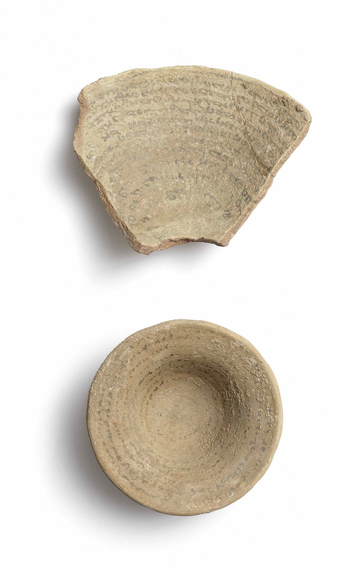 A small Mesopotamian pottery incantation bowl and a fragment of another larger bowl 2