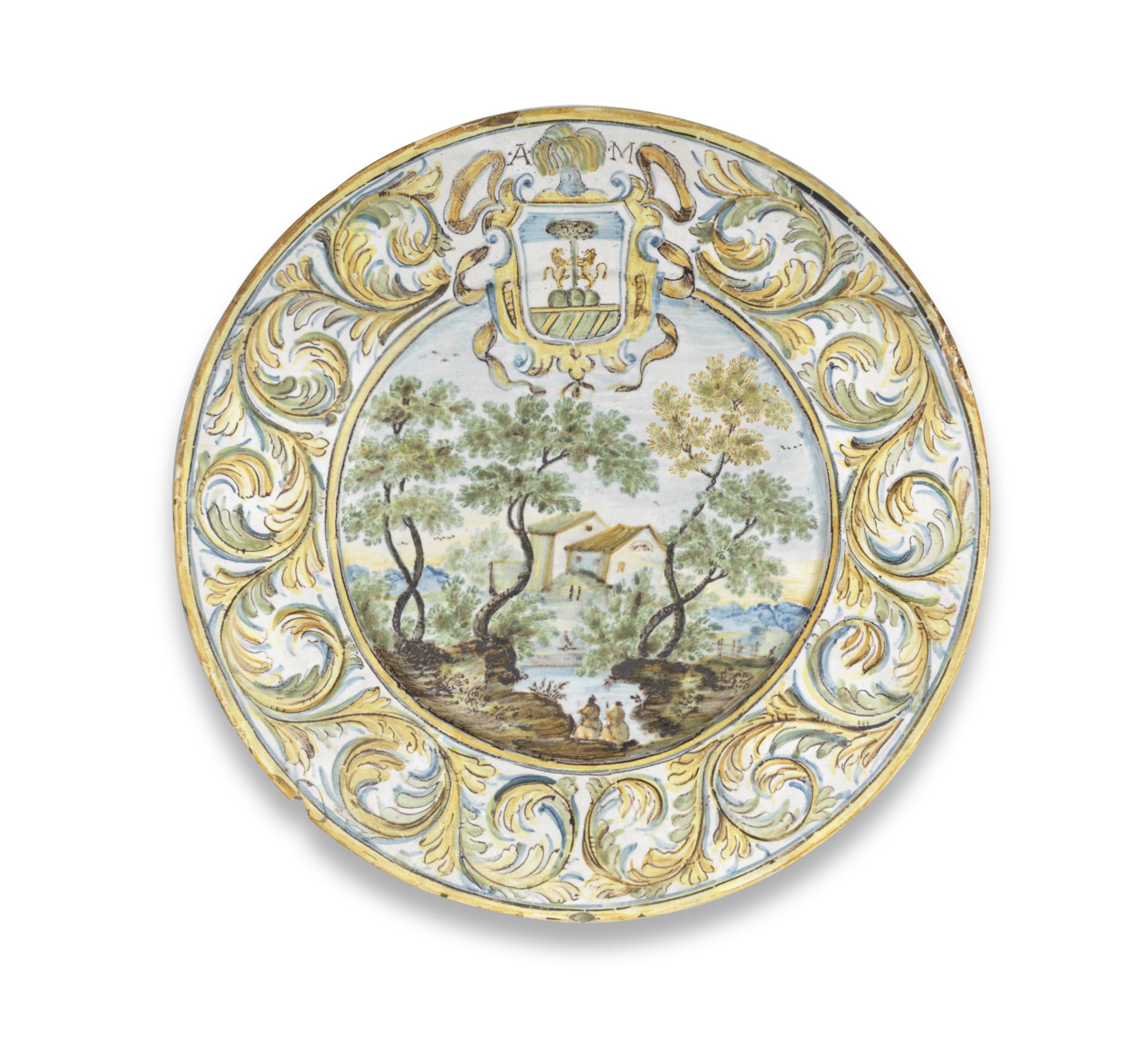 A Castelli maiolica armorial small dish, first half 18th century