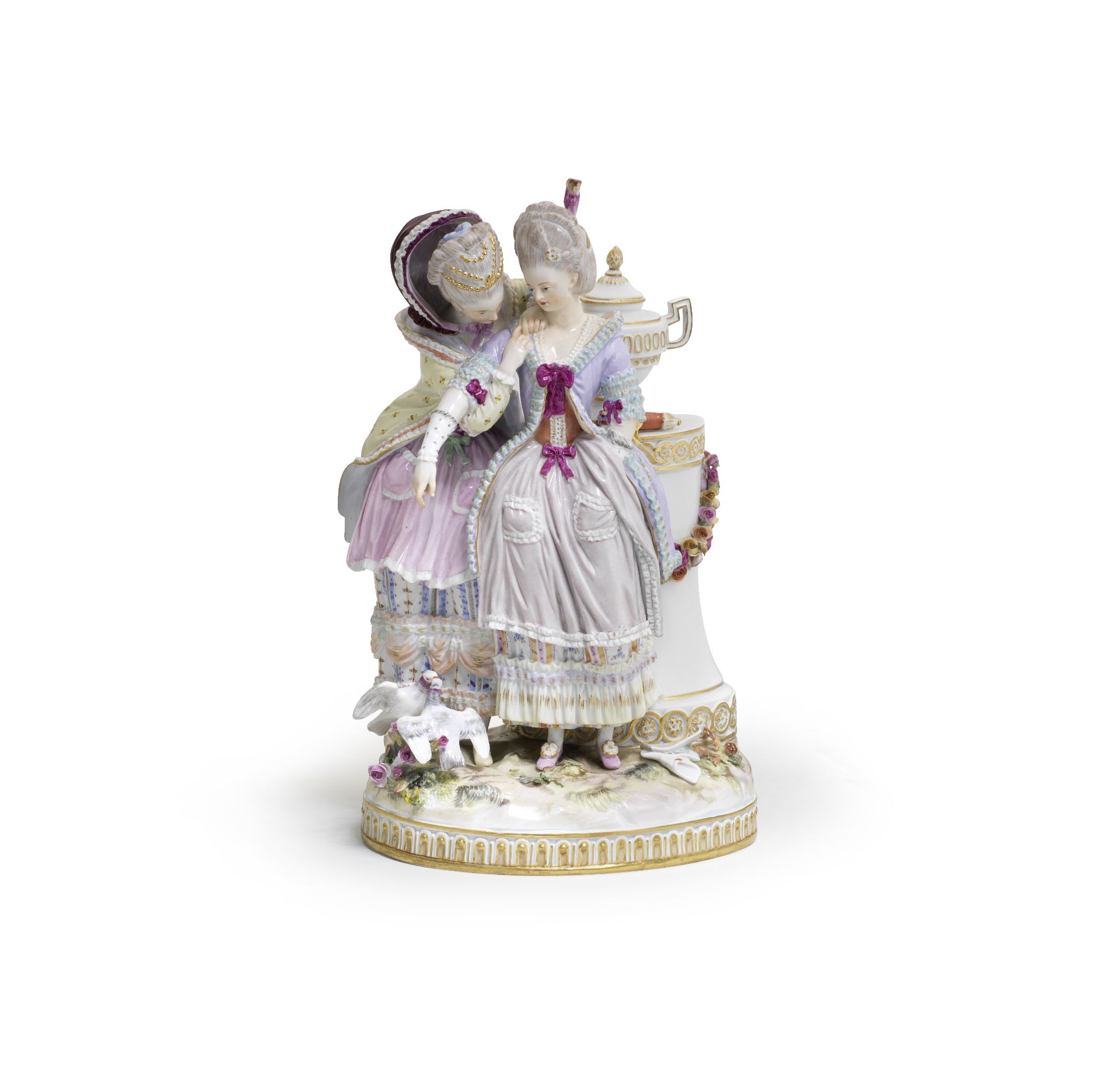 A Meissen group of two elegant ladies known as 'The Secret' or 'The Young Bride', late 19th century